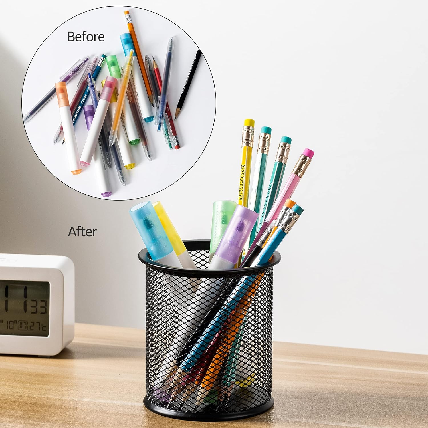 Mesh Pencil Cup – Black Steel, Cone Design