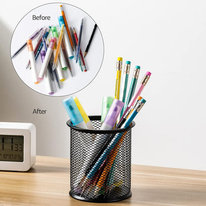 Mesh Pencil Cup – Black Steel, Cone Design
