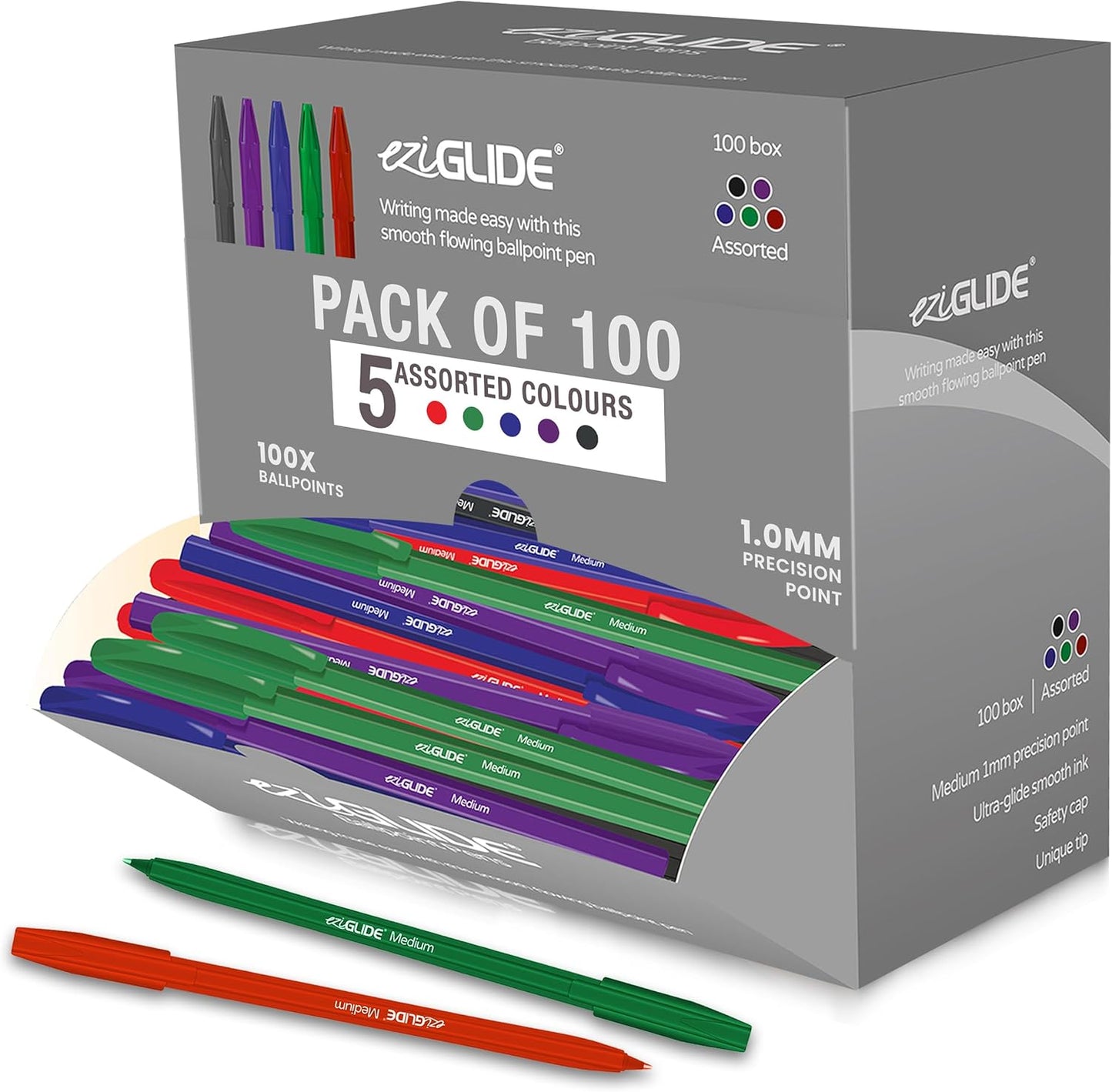 Ballpoint Pens – Assorted Colours, 1.0mm Tip (Pack of 10 / 50 / 100)