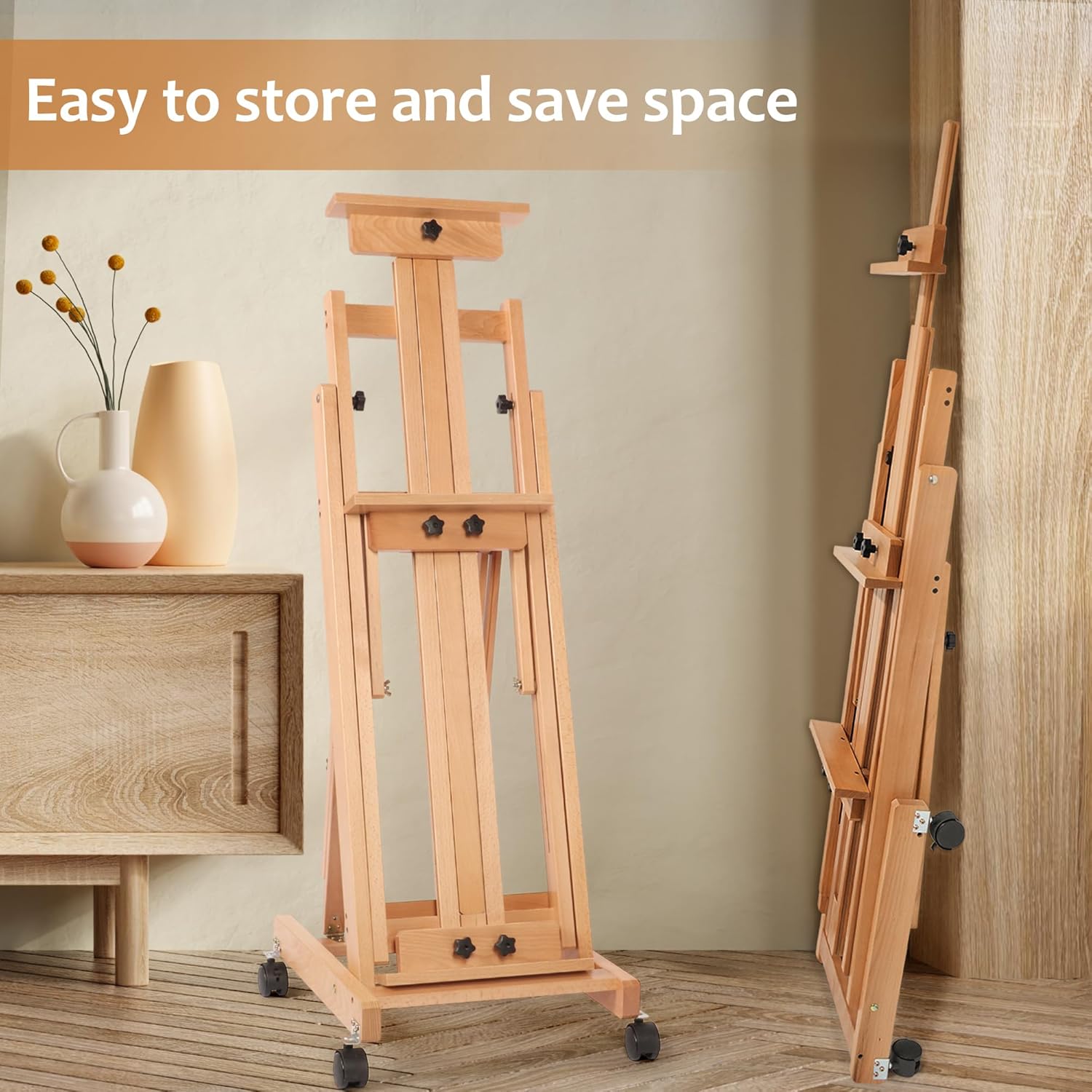 Tonchean H-Frame Easel Adjustable Easel Stand for Painting Collapsible Art Easel Stand Display Hold 1 or 2 Canvas up to 190 Cm with Wheels for Adult Studio Home Outdoor Painting