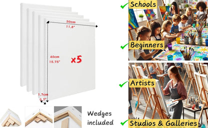 Stretched Canvas – 100% Cotton, Triple-Primed, White (Multiple Sizes & Packs)