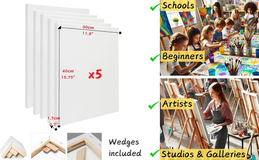 Stretched Canvas – 100% Cotton, Triple-Primed, White (Multiple Sizes & Packs)
