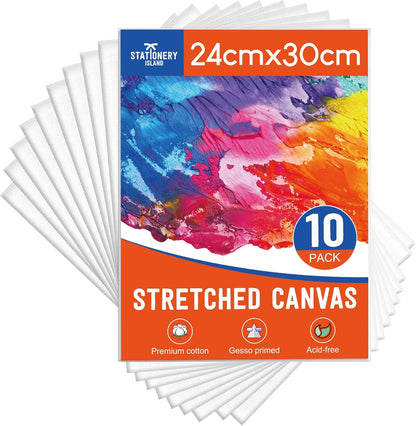 Stretched Canvas for Painting – 100% Cotton, Triple-Primed (Multiple Sizes & Packs)