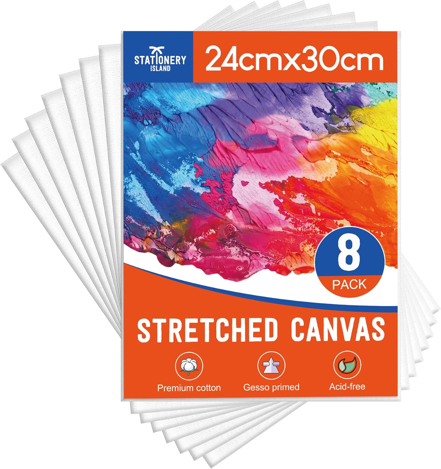 Stretched Canvas for Painting – 100% Cotton, Triple-Primed (Multiple Sizes & Packs)