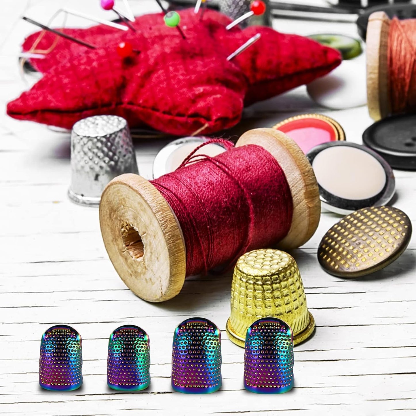 Copper Sewing Thimbles – 4-Pack Finger Protectors, Small & Medium Sizes