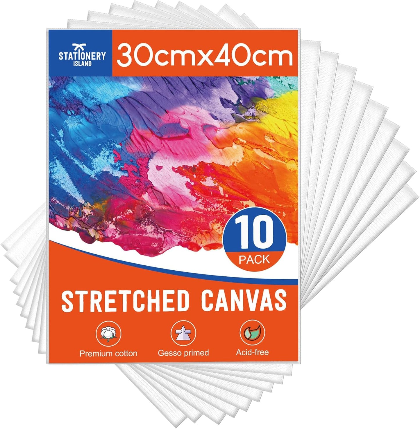 Stretched Canvas for Painting – 100% Cotton, Triple-Primed (Multiple Sizes & Packs)