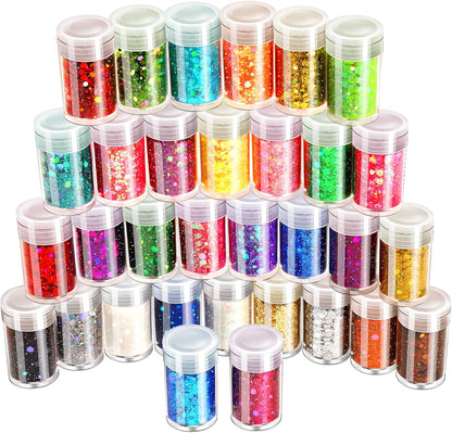 Fine Glitter Set – 32 Colours for Crafts, Resin & Beauty (7.6g Each)