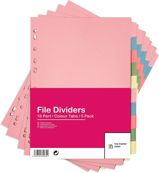 A4 10-Part File Dividers – Pack of 5 for Efficient Organization