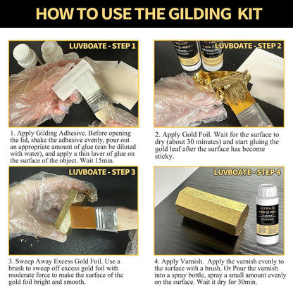LUVBOATE Gold Leaf Gilding Kit – Complete 100-Piece Set with Adhesive, Varnish & Tools