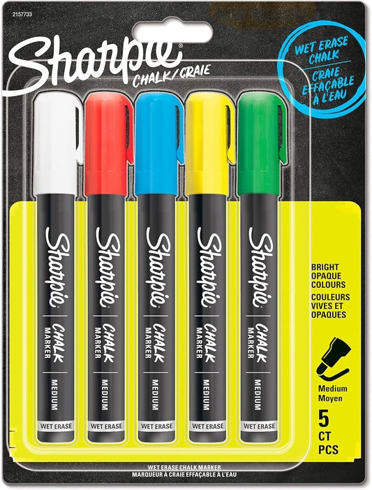 Sharpie Chalk Markers | Wet Erase Chalk Pens | Assorted Colours | 5 Count