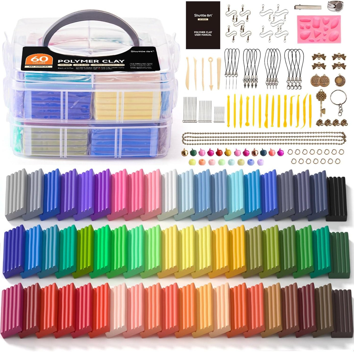Shuttle Art 50-Colour Polymer Clay Kit – Soft Oven-Bake Modeling Clay with Tools & Accessories