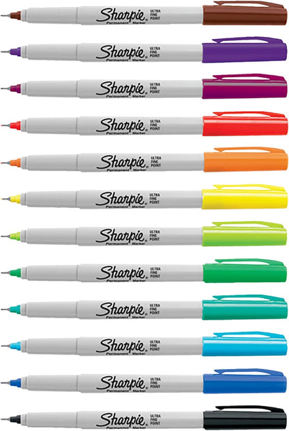 Sharpie Permanent Markers | Ultra Fine Point for Precise Marks | Assorted Colours | 12 Marker Pens