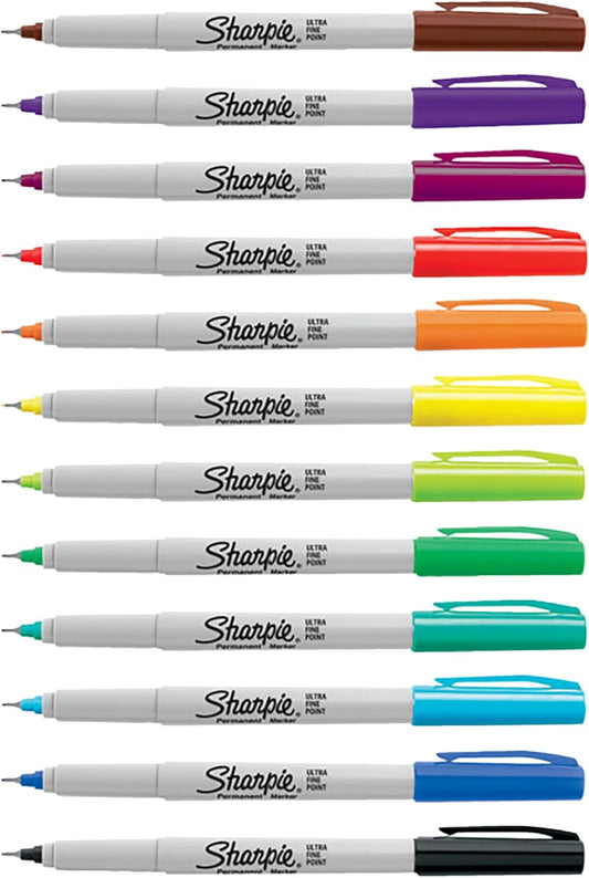 Sharpie Permanent Markers | Ultra Fine Point for Precise Marks | Assorted Colours | 12 Marker Pens