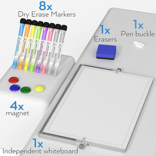 Nicpro Dry Erase Mini Whiteboard A4, 20 X 30 Cm Double Sided Small Magnetic Desktop White Board with Stand, 8 Pens, 1 Eraser,4 Magnet, Portable Board Easel for Kids Students School Supplies Office