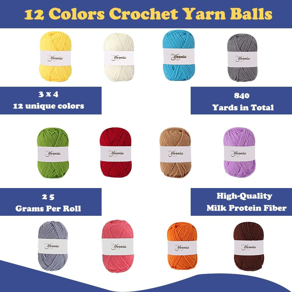 Knitiss Crochet Kits for Beginners Adults, All in One Crochet Crochet Starter Kit with 840 Yards Crochet Yarn, 10 Size Ergonomic Crochet Hooks 2.0Mm~6.5Mm