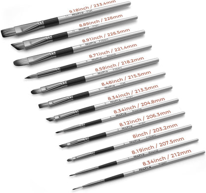 Nicpro 12 PCS Artist Paint Brush Set, Craft Paint Brushes for Acrylic Painting, Oil, Watercolour, Gouache, Tempera, Face, Body, Fabric, Leather, Model, Art Supplies Paintbrushes for Artists Beginners