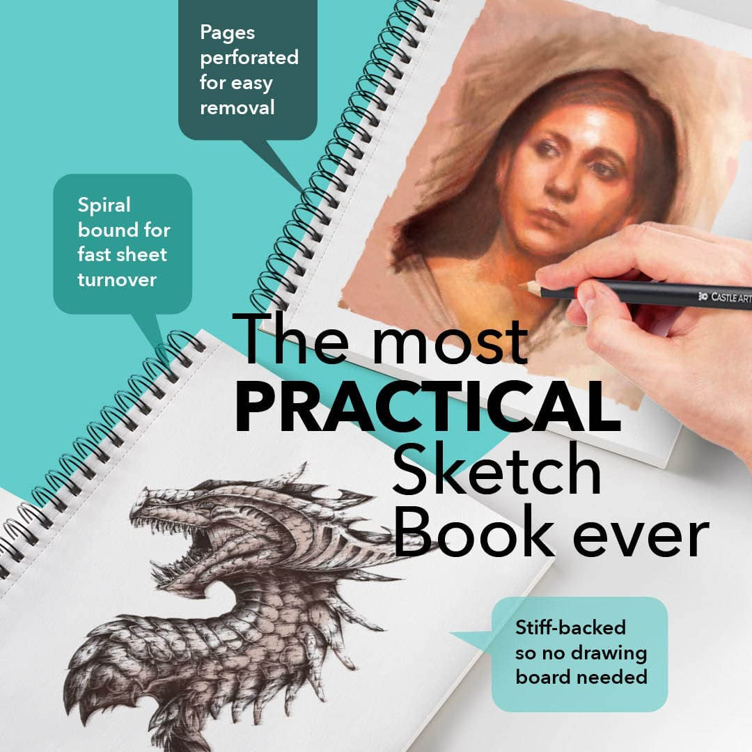 Castle Art Supplies Premium Sketch Books 9In X 12In | Double Sketch Pad Pack | 200 Sheets of Quality 90Gsm Paper | for Adult Artists and Learners | Spiral Bound for Versatility
