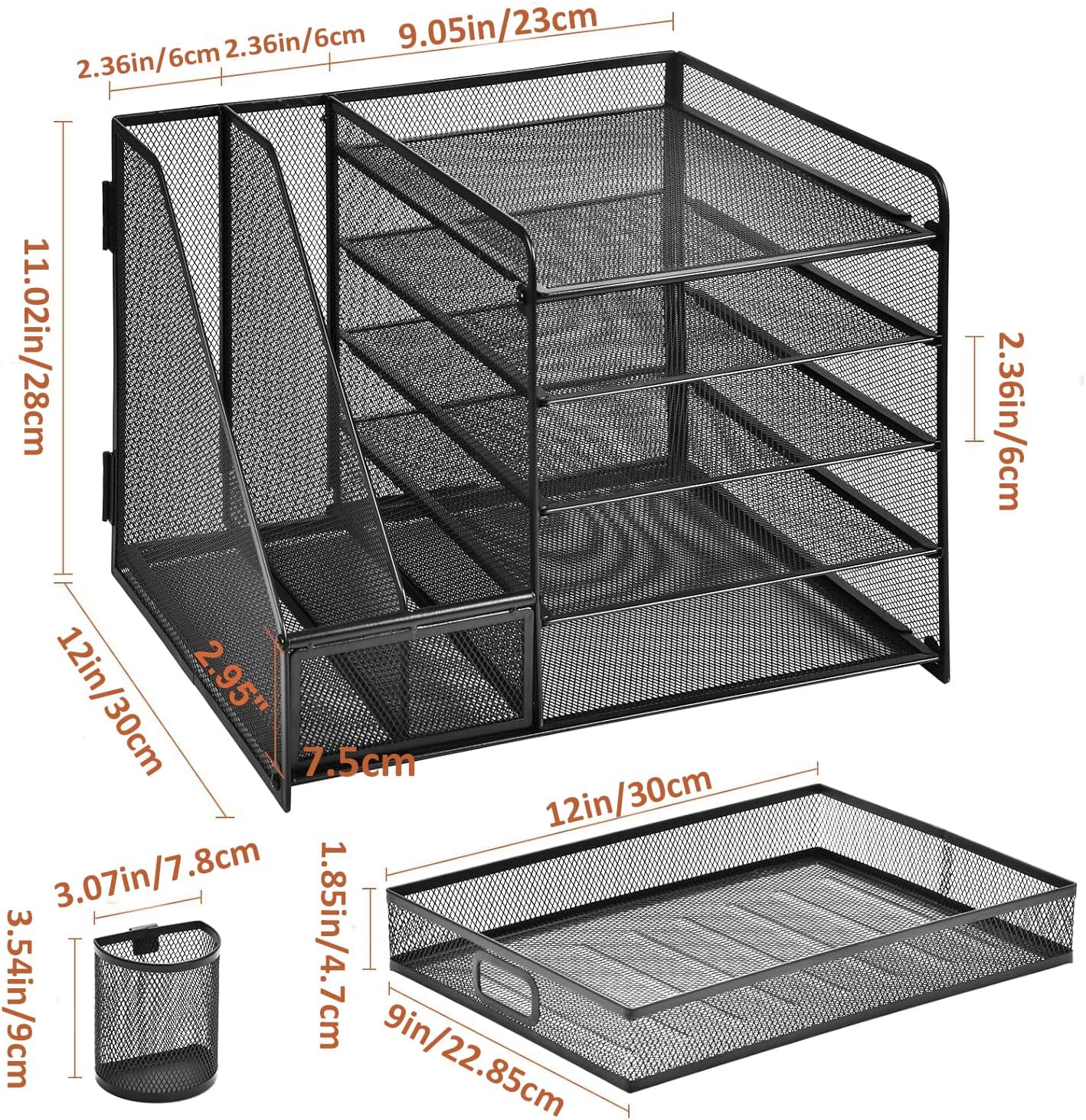 All-in-One Desk Organizer – 5 Trays, Drawer & Holders (36 x 28 x 30 cm)