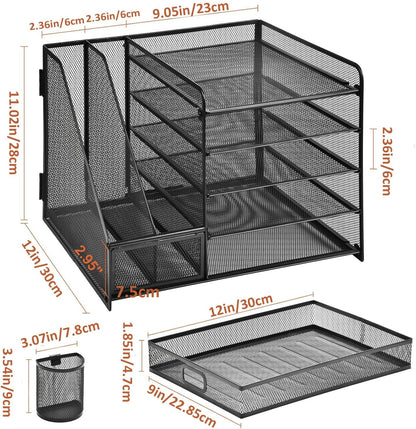 All-in-One Desk Organizer – 5 Trays, Drawer & Holders (36 x 28 x 30 cm)
