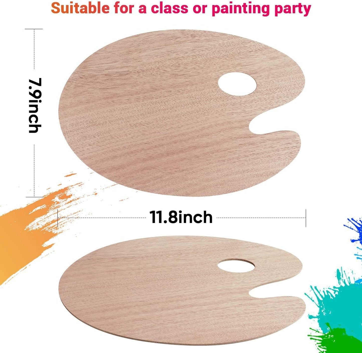 Redreo Wooden Paint Palette – 2-Pack, 8" x 12" Oval with Thumb Hole