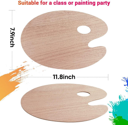 Redreo Wooden Paint Palette – 2-Pack, 8" x 12" Oval with Thumb Hole