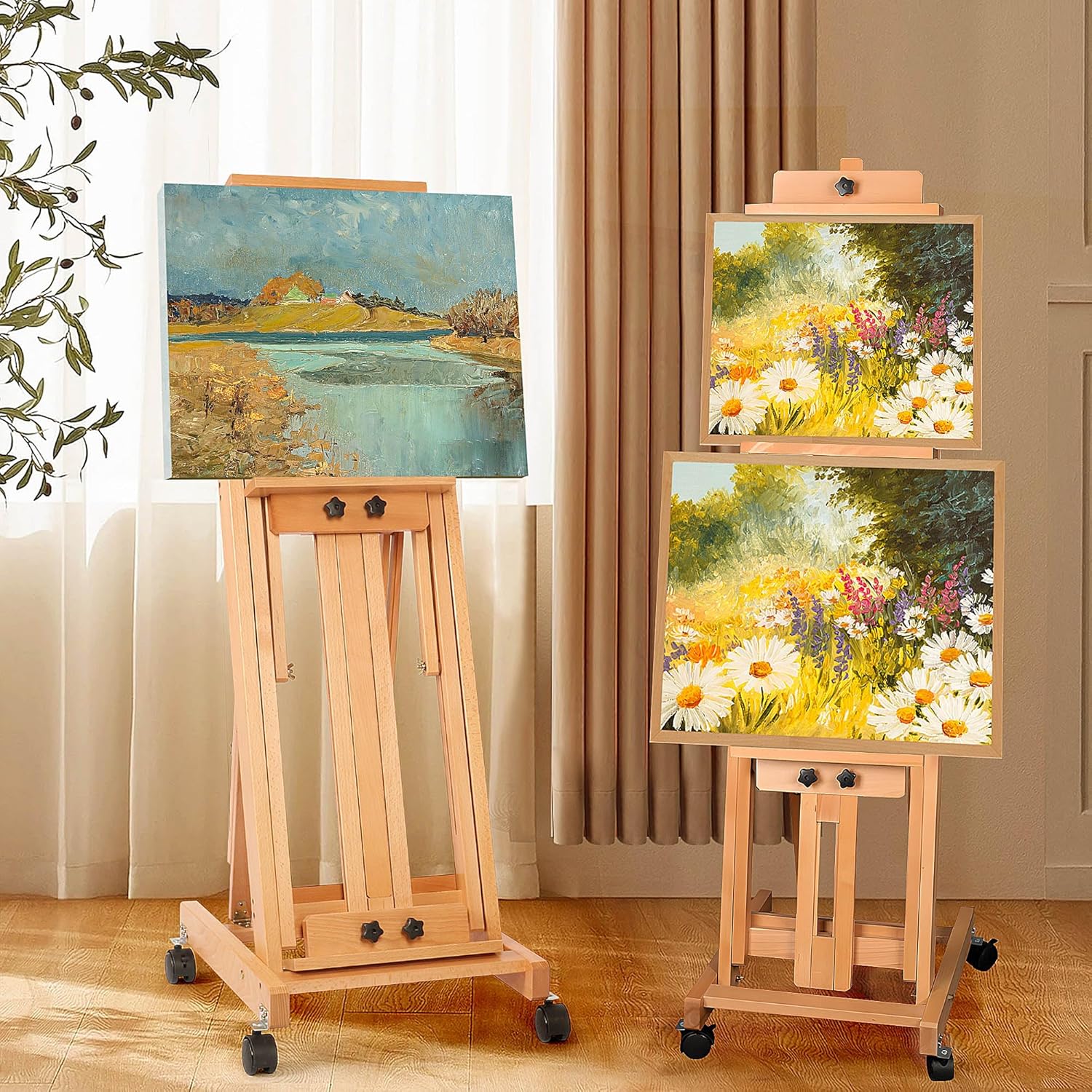 Tonchean H-Frame Easel Adjustable Easel Stand for Painting Collapsible Art Easel Stand Display Hold 1 or 2 Canvas up to 190 Cm with Wheels for Adult Studio Home Outdoor Painting