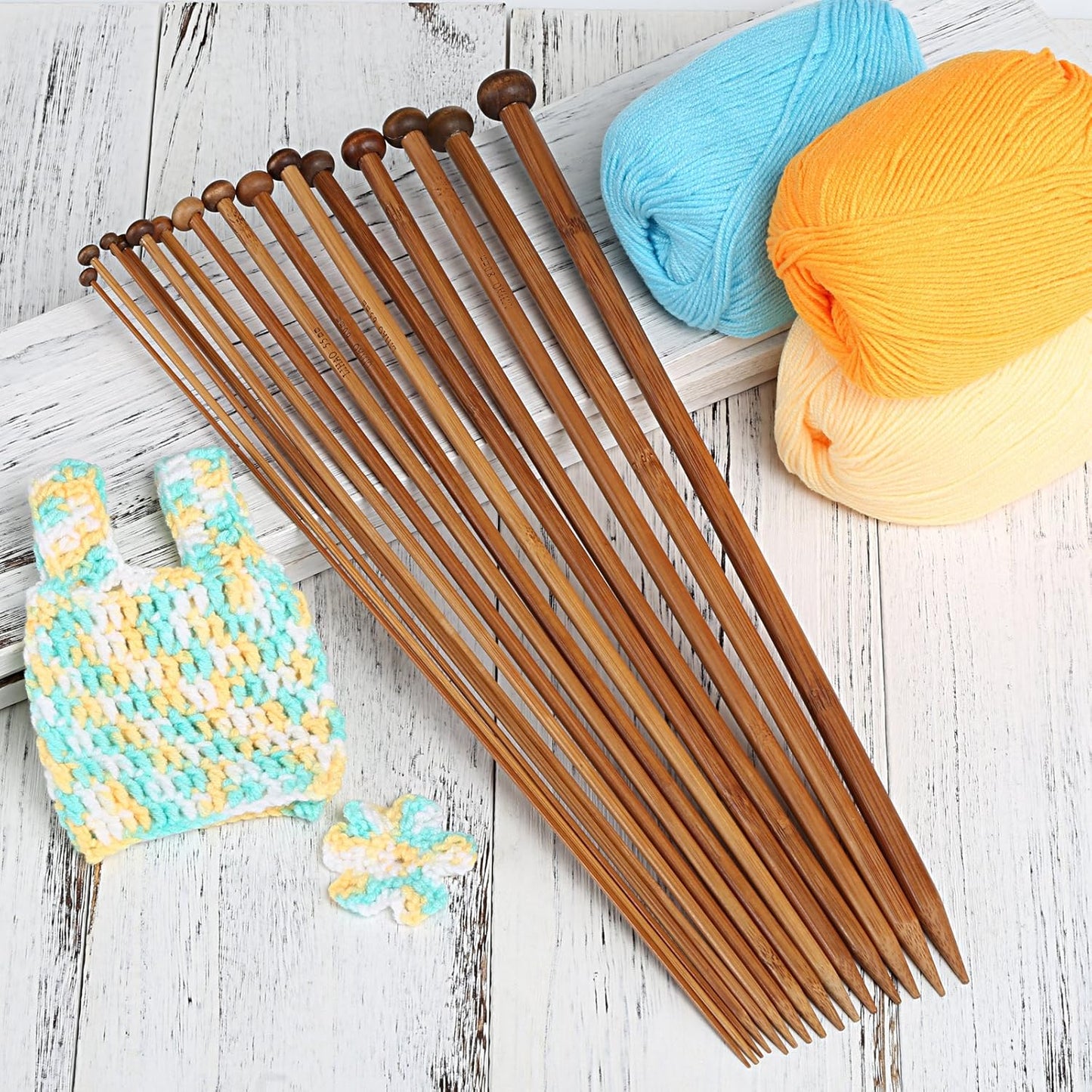 Bamboo Knitting Needles – 15 Pairs (2–10mm), 35cm Single-Pointed Set