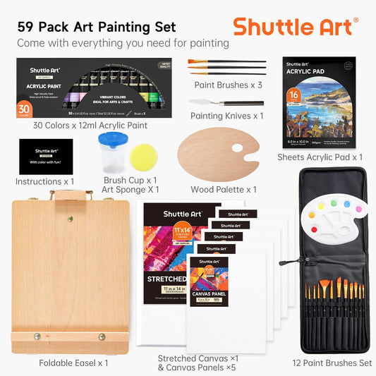 Shuttle Art 59-Piece Acrylic Painting Set – Complete Art Kit for Beginners & Professionals