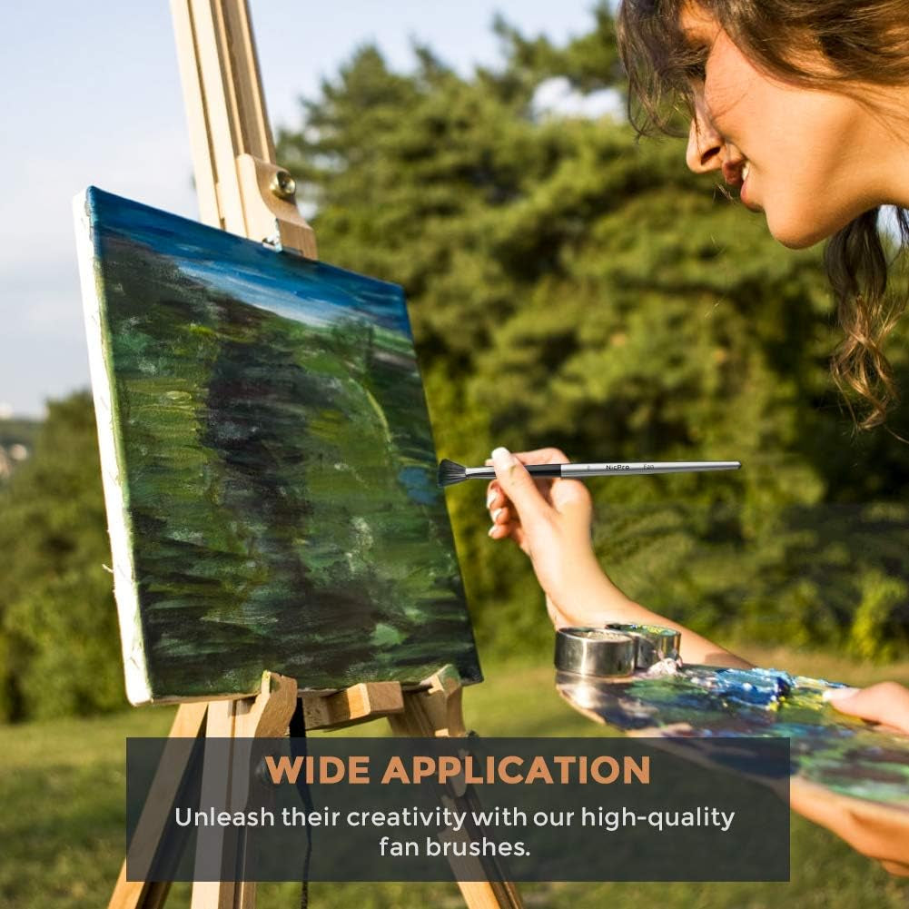 Nicpro 10 PCS Fan Paint Brushes, Artist Painting Brush Set Soft Anti-Shedding Nylon Hair Wood Short Handle for Acrylic Watercolor Oil Painting