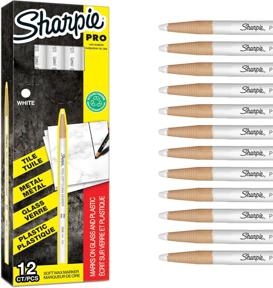 Sharpie Peel off China Markers | Fine Point | White | Wax Marks on Glass & Plastic | 12 Count
