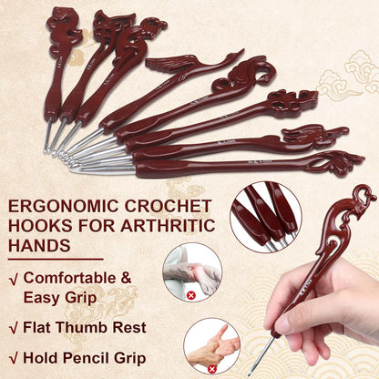 Aelike Aluminium Crochet Hooks Set UK, Long Handled Ergonomic Hooks for Arthritic Hands, Size 2.5-6.0 Mm Set, Novelty Gifts
