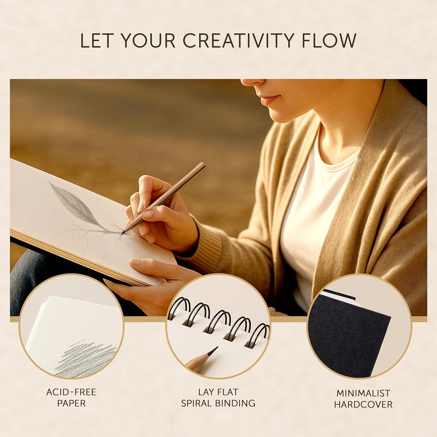 A4 Sketchbook for Artists Hardcover – 200GSM Very Thick Paper – Large Sketch Pad Art Book, Spiral Bound Book for Children – Drawing Book 21.6X28Cm, 40 Sheets / 80 Pages