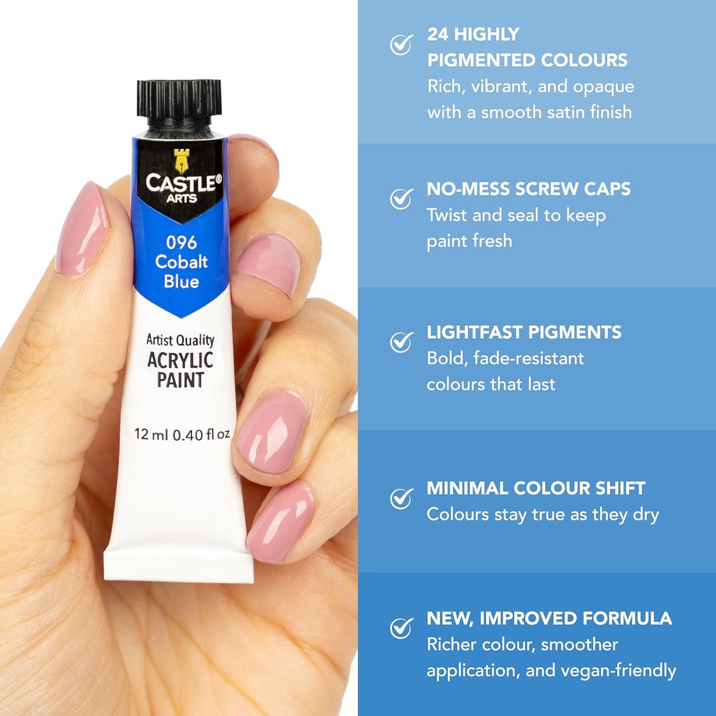 Castle Art Supplies 24 X 12Ml Acrylic Paint Set | Value Beginner Set for Starters or Adult Artists | Premium Quality Intense Colours | Smooth to Use on Range of Surfaces (New Improved Formula)