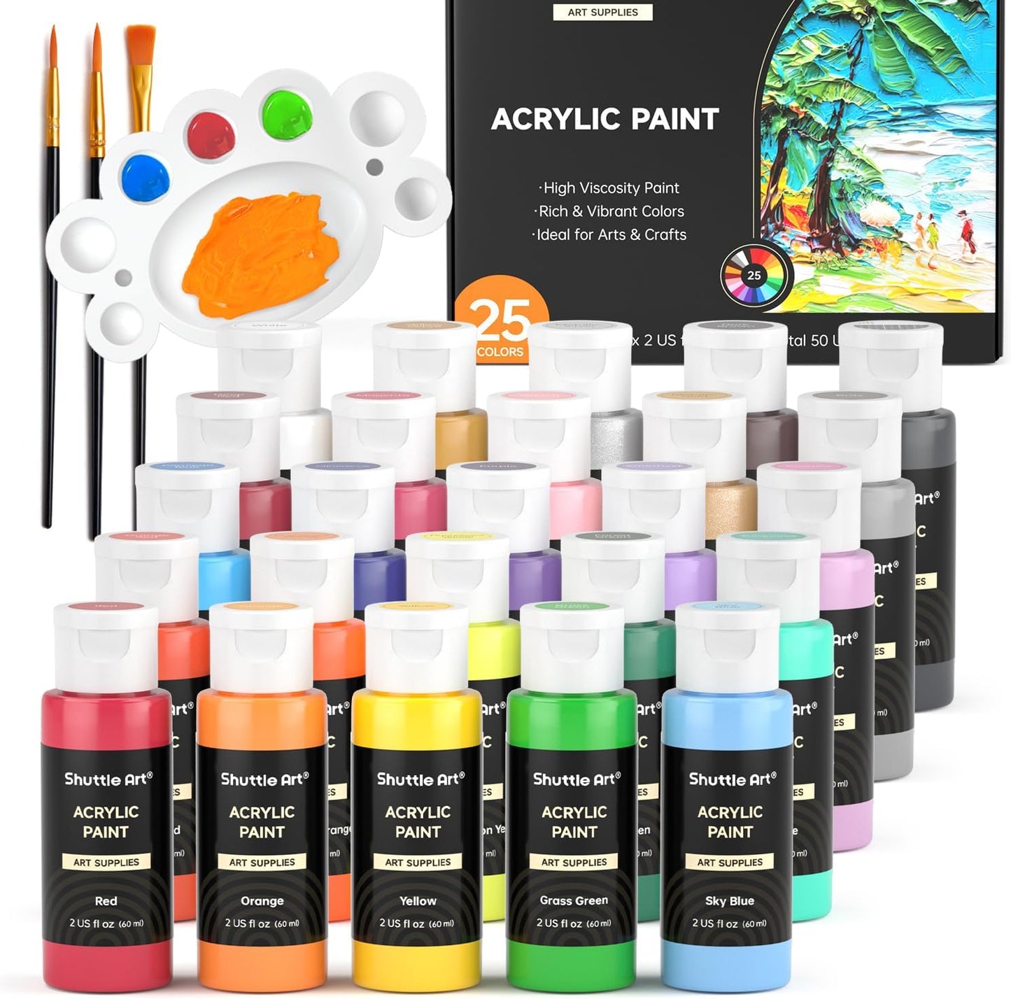 Shuttle Art 25-Colour Vintage Acrylic Paint Set – Rich, Timeless Shades for Art & Crafting