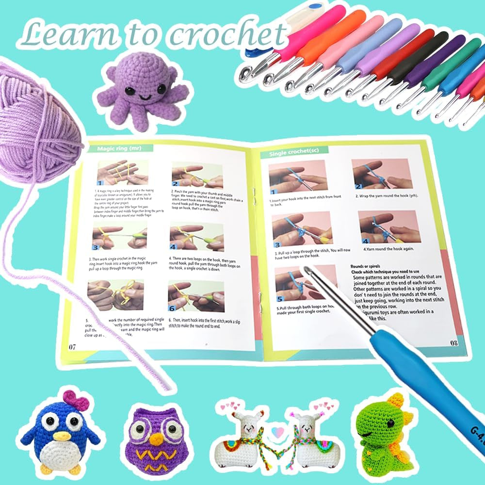 Knitiss Crochet Kits for Beginners Adults, All-Inclusive Crochet Kit for Adults with 14 Size Ergonomic Crochet Hooks,12 Crochet Yarns Balls & Crochet Bag