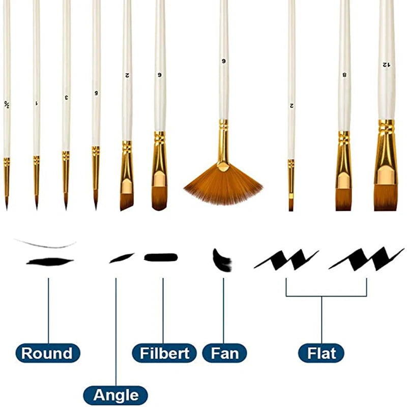 Nylon Paint Brushes Set – Acrylic, Oil & Watercolor