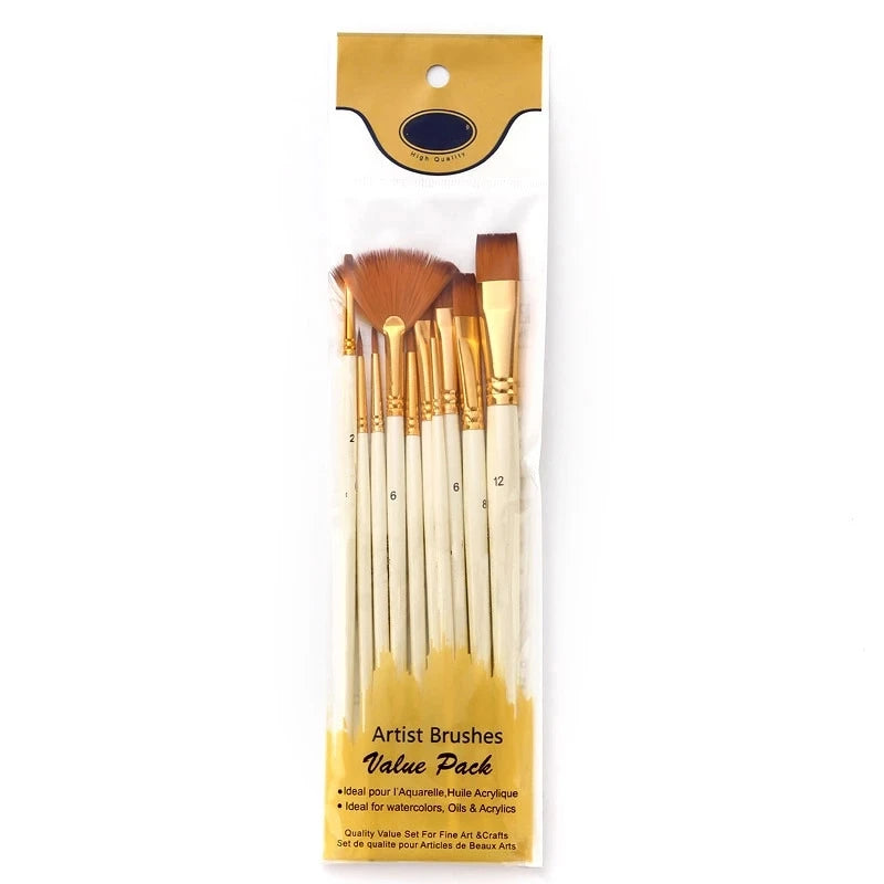 Nylon Paint Brushes Set – Acrylic, Oil & Watercolor
