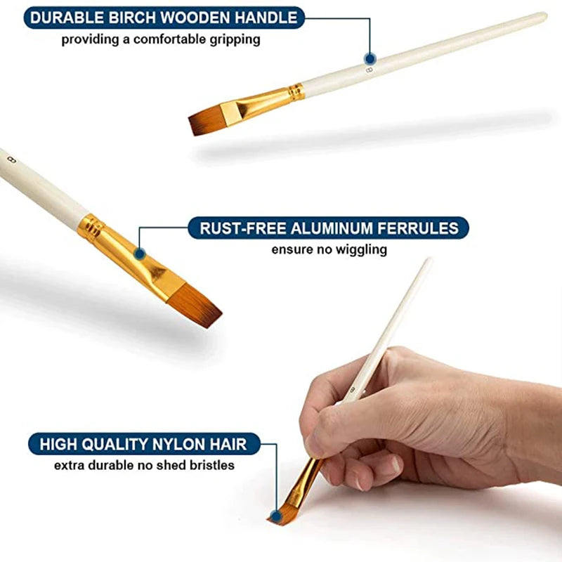 Nylon Paint Brushes Set – Acrylic, Oil & Watercolor