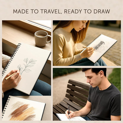 A4 Sketchbook for Artists Hardcover – 200GSM Very Thick Paper – Large Sketch Pad Art Book, Spiral Bound Book for Children – Drawing Book 21.6X28Cm, 40 Sheets / 80 Pages