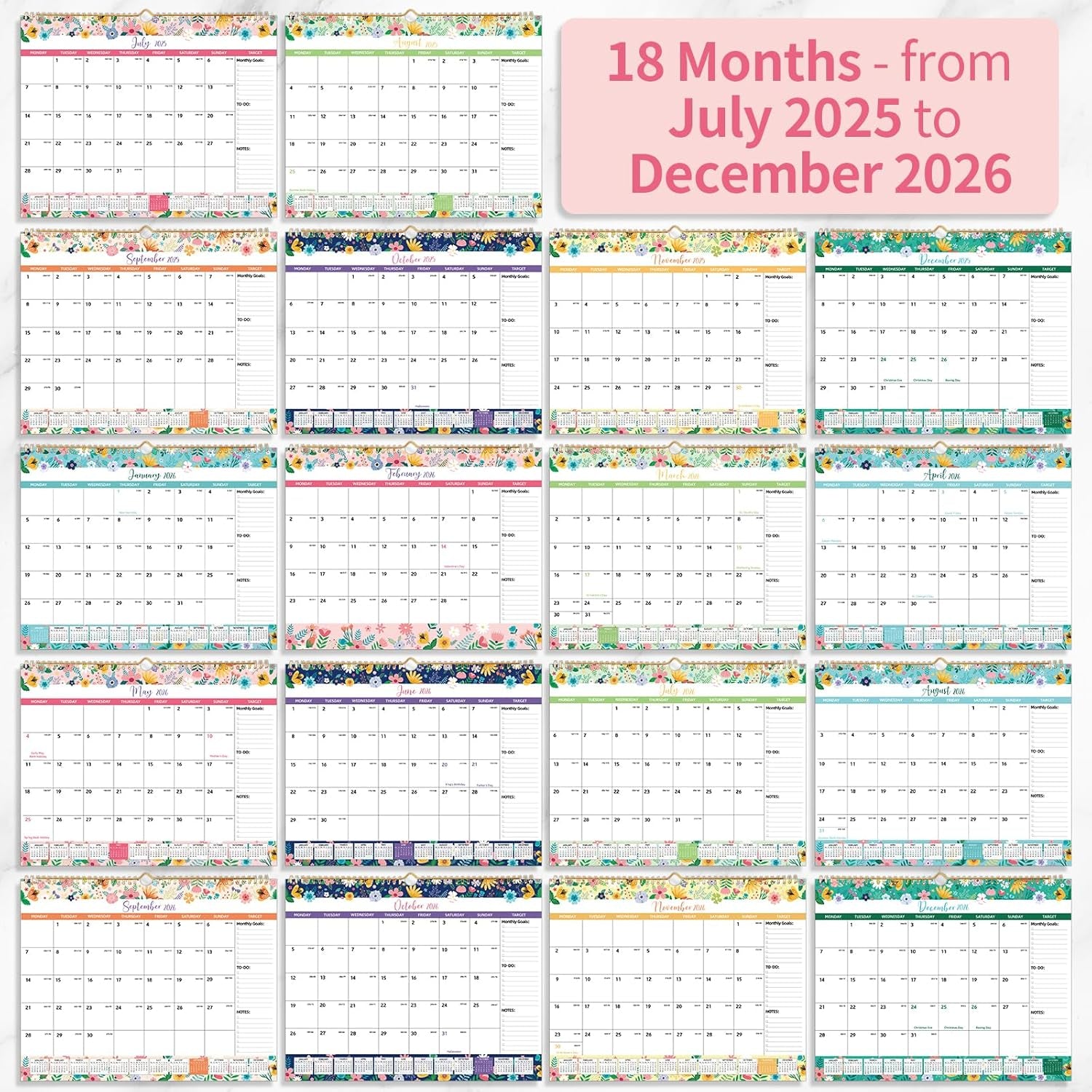 2025-2026 Wall Calendar – 18-Month Planner for Organization & Productivity