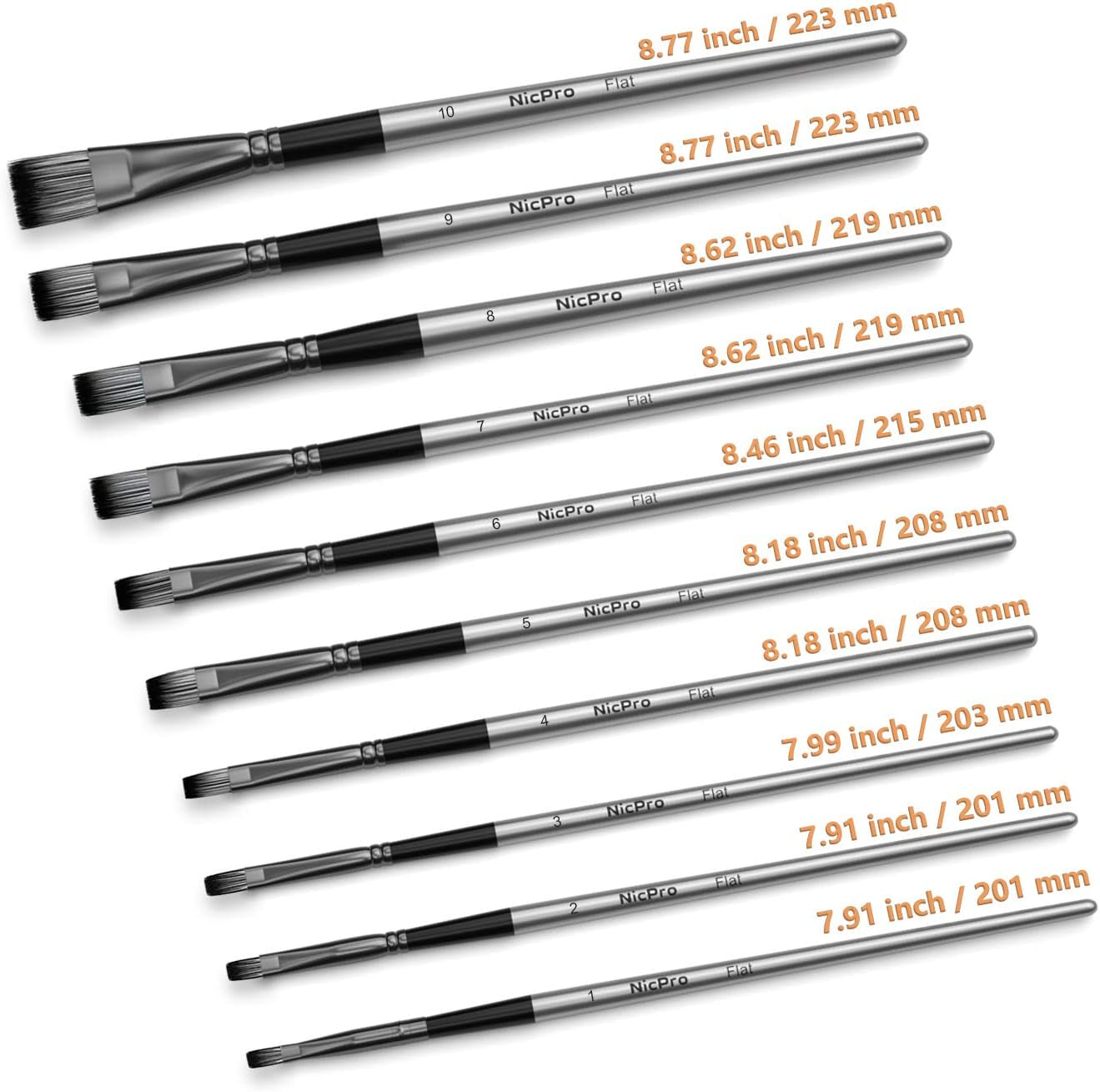 Nicpro 10 PCS Flat Paint Brush Set Art Painting Brushes for Acrylic Watercolour Oil Gouache, Craft Detail Face Body Painting Artist Kit for Kid & Adult