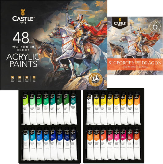Castle Art Supplies 48 X 22Ml Acrylic Paint Set | New Improved Formula | All-Inclusive Set for Beginners, Adult Artists | Premium Quality Intense Colours | Smooth to Use (New Improved Formula)