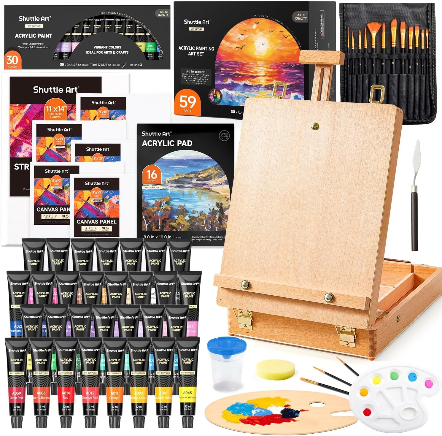 Shuttle Art 59-Piece Acrylic Painting Set – Complete Art Kit for Beginners & Professionals