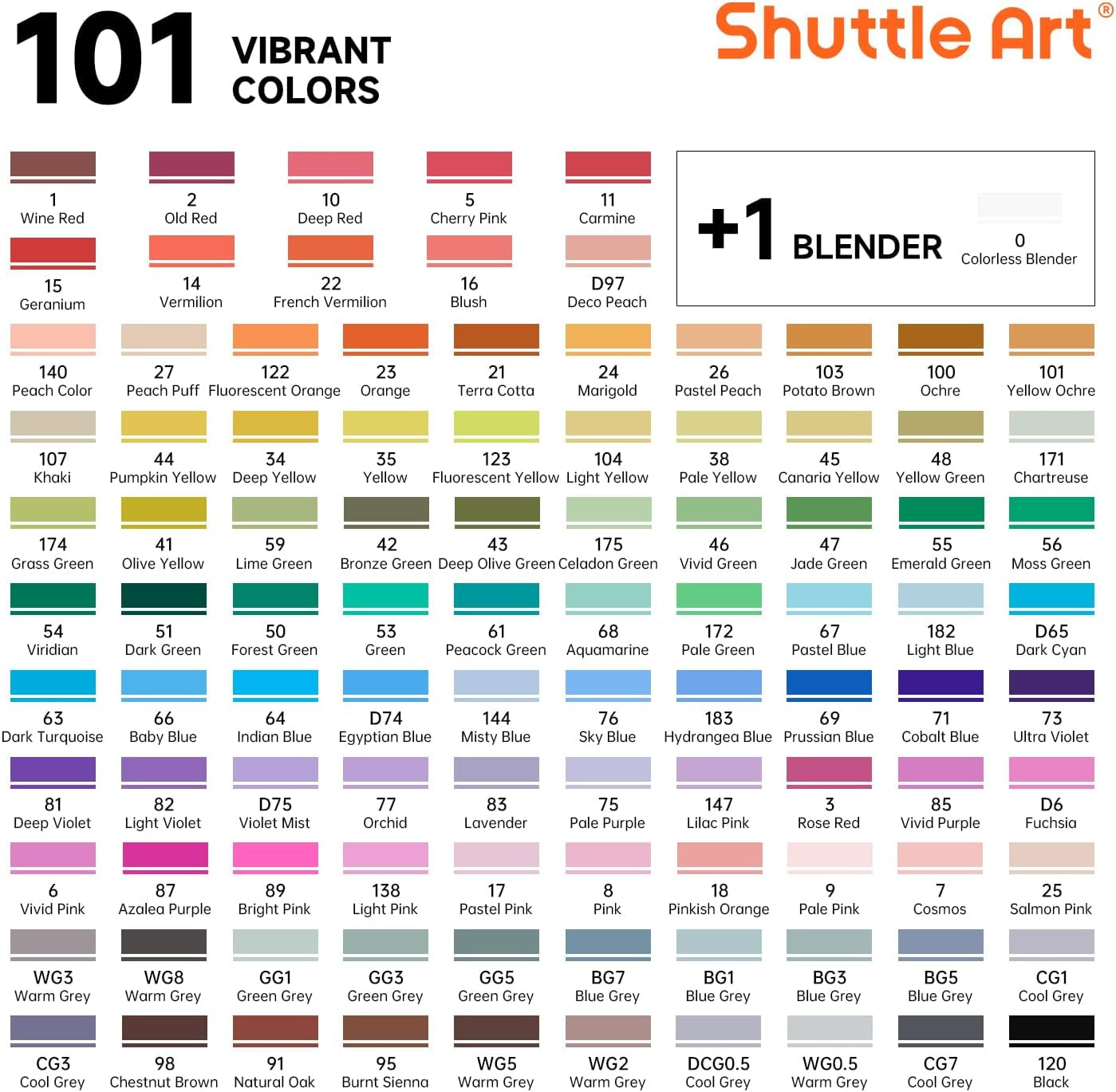Shuttle Art 100-Colour Dual Tip Marker Set + Blender