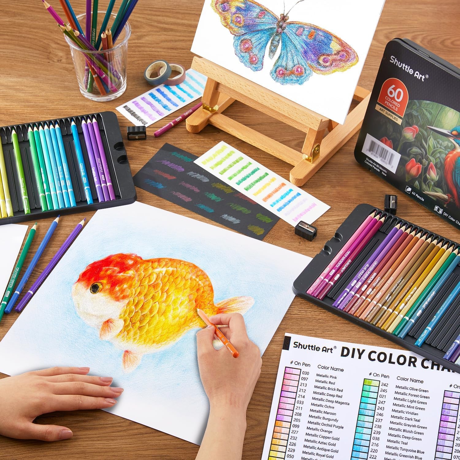 Shuttle Art 60-Piece Metallic Coloured Pencil Set