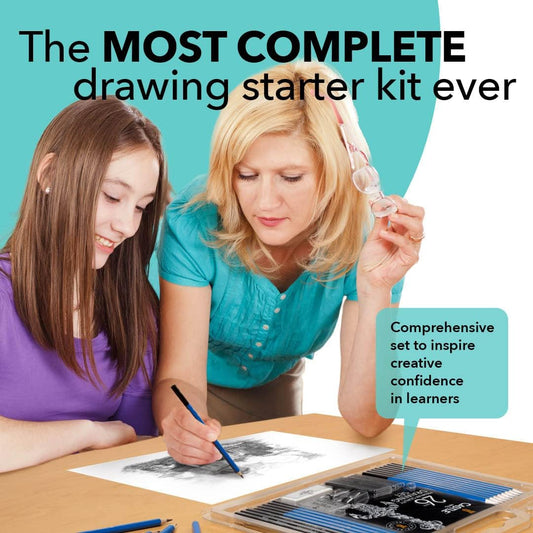 Castle Art Supplies 26 Piece Premium Drawing and Sketching Set | for Artists, Professionals or Beginners | Pencils, Charcoal, Graphite and More | Arranged in Carry-Anywhere Clamshell Case
