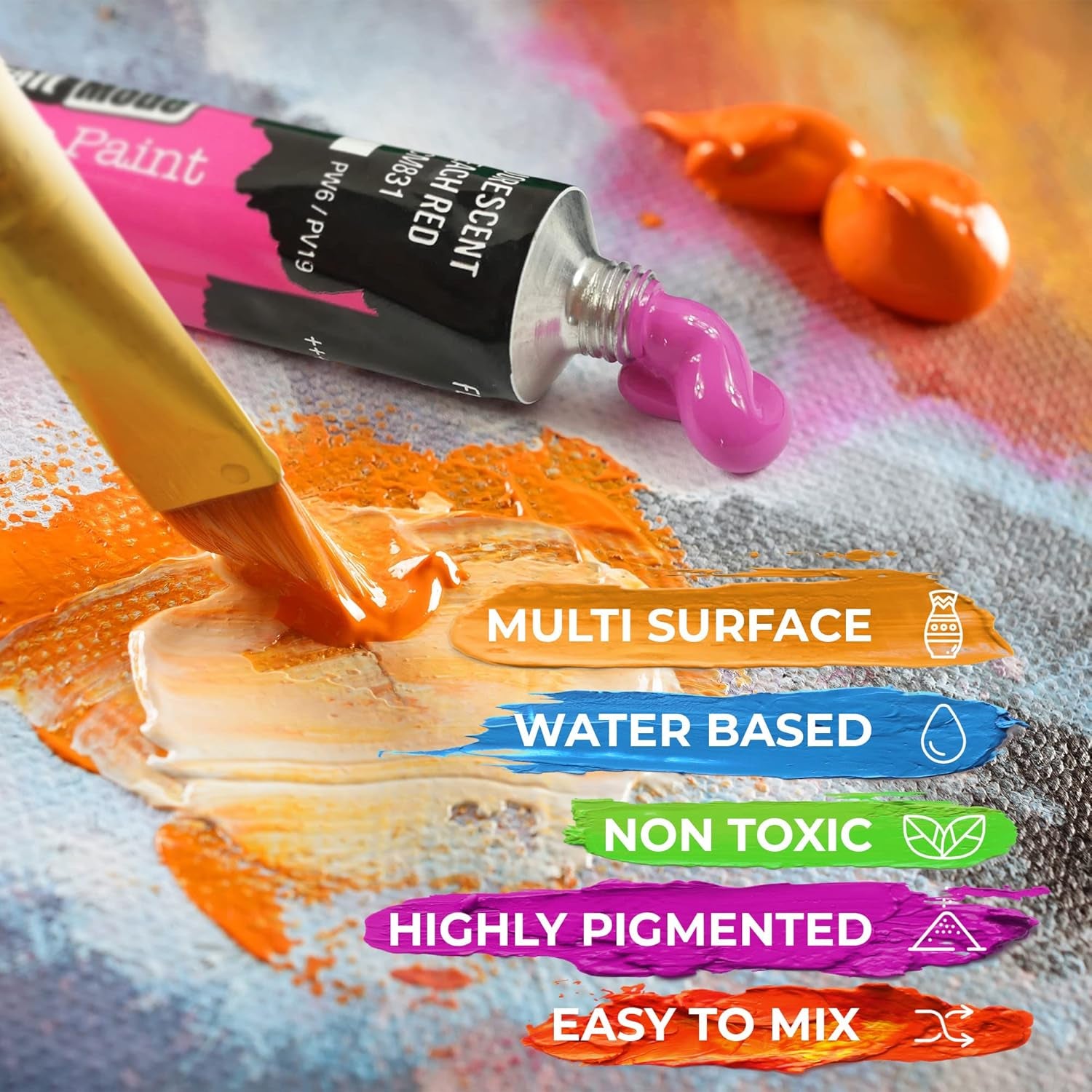 Acrylic Paint Set 24 X 22Ml Perfect for Canvas, Wood, Ceramic, Rock, Fabric & Crafts. Non-Toxic, Quick Dry & Vibrant Colours. Rich Pigments, Lasting Qualit…