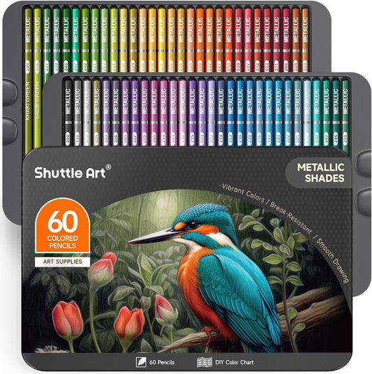Shuttle Art 60-Piece Metallic Coloured Pencil Set