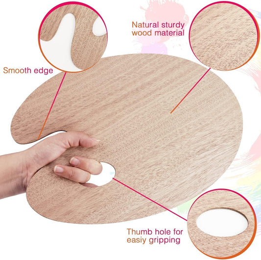 Redreo Wooden Paint Palette – 2-Pack, 8" x 12" Oval with Thumb Hole
