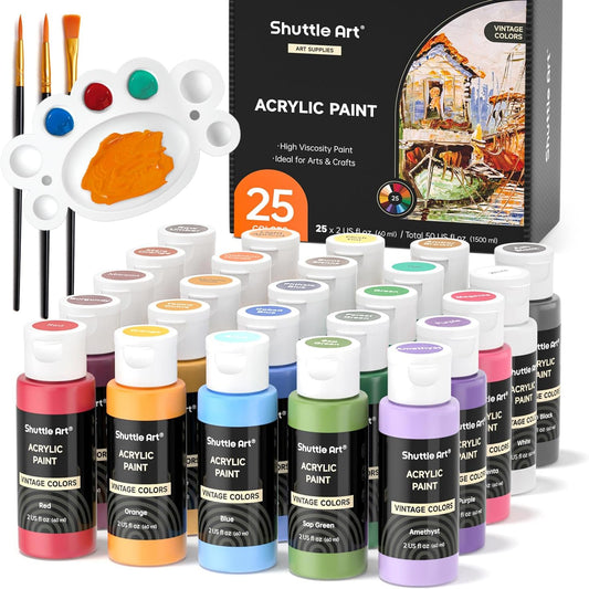 Shuttle Art 25-Colour Vintage Acrylic Paint Set – Rich, Timeless Shades for Art & Crafting